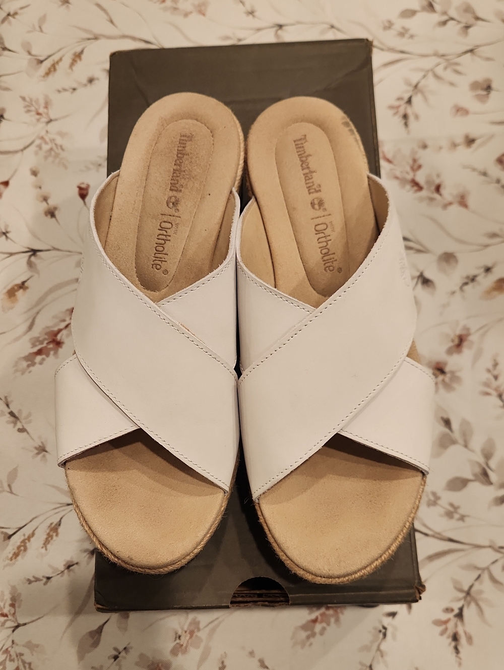 Timberland White Crisscross Slide Mules